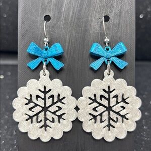 Snowflake Earrings with Blue Bow